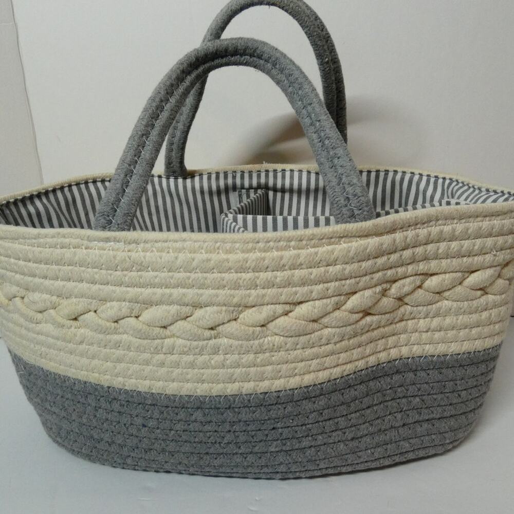 Woven Rope Organizer Diaper Storage Caddy Nursery Lined Handles